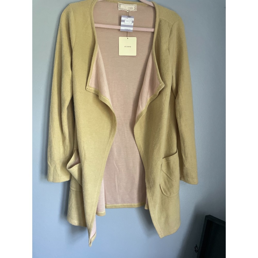 A’Reve Light Green Long Soft Cozy Open Front drape Duster Cardigan Sweater M